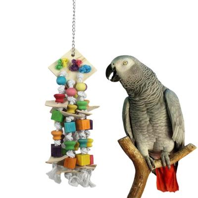 China Viable Bird Pet Parrot Swing Chewing Toys Wooden Blocks Natural Parrot Cage Teasing Toys For Large Medium Bird Parrot for sale