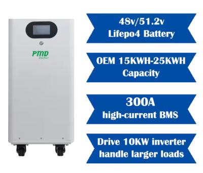 China 48V 51.2v 20kwh 15kwh 25kwh Energía solar Batería de litio 100Ah 300ah 500ah 400ah Almacenamiento de energía para el hogar Batería Lifepo4 en venta