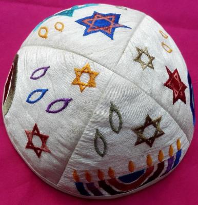 China TraditionYair Emanuel Magenta Round and White Silk Cotton Fully Embroidered Jewish Yarmulka Jewish Kippah Jewish Kippah Jewish Kippah for sale