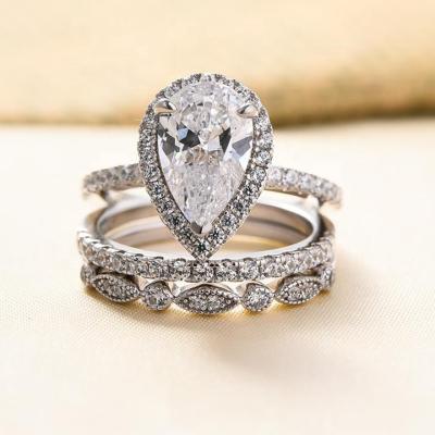 China New Fashion Simulation White Gold Couples Wedding CLASSIC Simple Pear Diamond Ring for sale