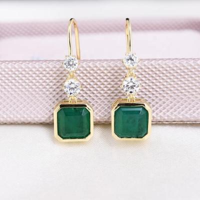 China Other New Design Sterling Silver Ring Inset Yellow Gold Pendant Jewelry Simulated Emerald Green Diamond Earrings for sale