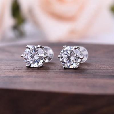 China The other popular new type White Gold high carbon simulation Diamond Round Cut 8*8mm Six-claw ear studs for sale