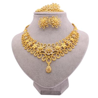 China High Quality Jewelry Set Necklace Earring Bracelet Stunned Jewelry Supplies Women Luxury 24K Gold Plated Set Wholesale Wedding Bridal for sale