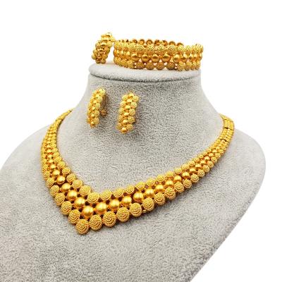 China Wholesale TRENDY 24K Plated Women Jewelry Set 18k Gold High Quality Luxury Dubai/Nigeria Bridal Wedding Party Necklace Earring Set for sale