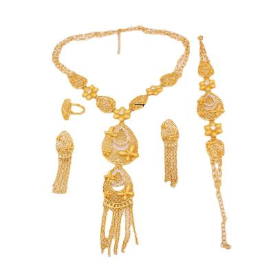 China Wholesale FASHIONABLE 24K Plated Women Jewelry Set 18k Gold High Quality Dubai/Nigeria Bridal Wedding Party Necklace Earring Luxury Bracelet for sale