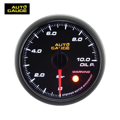 China Black White And Amber Aluminum Convex Lens Smoke LED Display Analog Oil Pressure Gauge 52mm Oil Pressure Gauge for sale