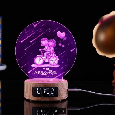 China EUROPEAN 2021 Hot Selling Custom Models Acrylic BT Link Speaker Night Light Base For Wooden Grain Timer Music Box for sale