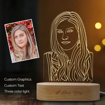 China Custom Personalized Photo Night Light 3D Gift Wooden Lamp EUROPEAN with Photo Drawing Home Decoration for Wedding Christmas Gift for sale