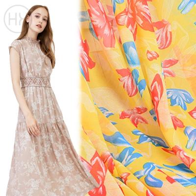 China New Product Beautiful Anti-static Material Flower Dress Large Flower Chiffon Floral Printed Chiffon Georgette Fabric Printed for sale