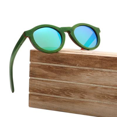 China Yuxun punk 2022 Custom High Quality Kids Oversized Classic Retro Round Logo Wooden Bamboo Polarized Sunglasses for sale