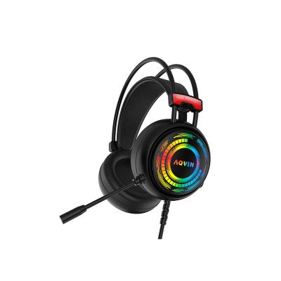 China Headphone set RGB wired headset with microphone over ear noise canceling headband aux. usb ANC earphone boys gamer light for sale