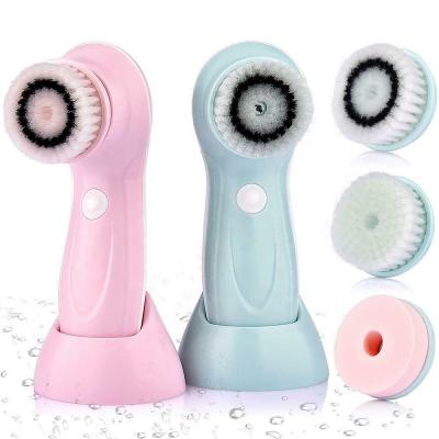 China Hot Selling Amazon Mini Portable Handhold Electric Rotating Rechargeable Acne Treatment With USB Interface 4 in1 Facial Cleansing Brush for sale