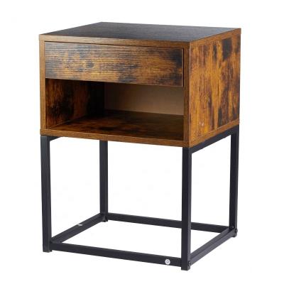 China AmoyGlong Style Industrial Assembly Living Room Bedroom Industrial Metal Design Nightstand End Table Easy Side Table with Drawer and Shelf for sale