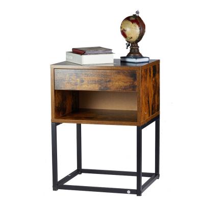 China AmoyGlong Industrial Style Living Room End Table With Drawers And Storage Shelves Table Wooden Nightstand With Side Table Bedroom for sale