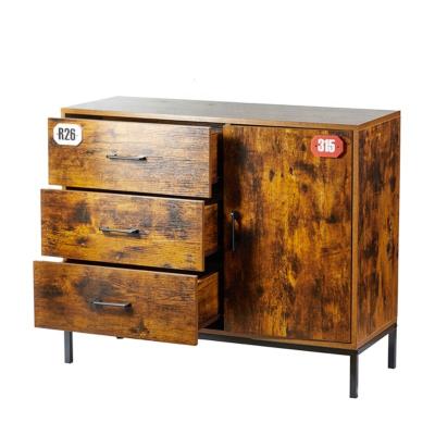 China Industrial Style AmoyGlong Side Table Bedroom Furniture With Cabinets Industrial Living Room Office Drawer Vintage Storage Cabinet Wood Rack for sale