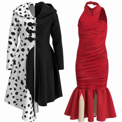 China Eco-Friendly Soft Material Halloween Cosplay Cruella Red Dress Costume for Tweens by Cruella De Vil Cocktail Dress for Kids 101 Dalmates for sale