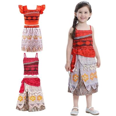 China Eco-friendly Soft Material Halloween Princess Moana Costume Skirt Set Little Girls Cosplay Costume Fancy Party Cosplay Moana Dress Up Outfits Costumes for sale