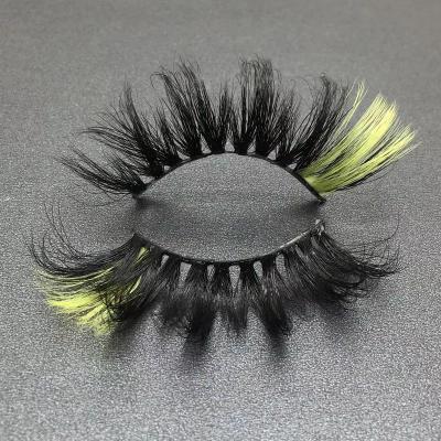 China Real mink lashes full ombre strip 25mm color mink eyelashes seller yellow thick mink eyelashes with color for sale