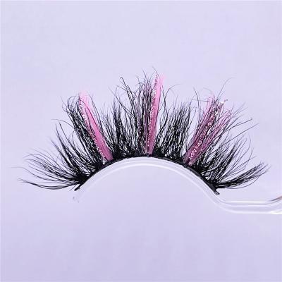 China Real Mink Lashes Pink Color Mink Eyelashes Glitter Lashes Full Strip Lashes Individual Custom Valentines Day 25mm Glitter for sale