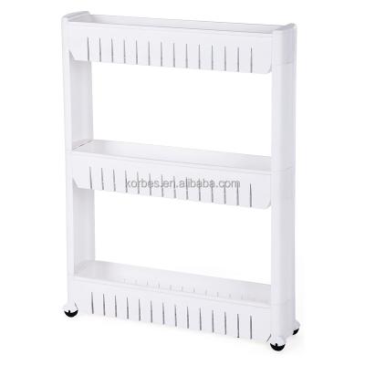 China Durable Waterproof Plastic Boltless Storage 3-Tier Rack Rack With 4 Wheels Shelving Rack For Bathroom Kitchen for sale