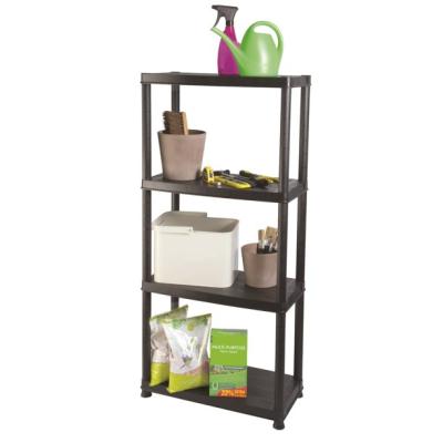 China Popular Plastic Corrosion Protection Storage 60*30*133cm 4 Layer Shelf 20Kg Capacity Load Black Resin Shelving Rack for sale