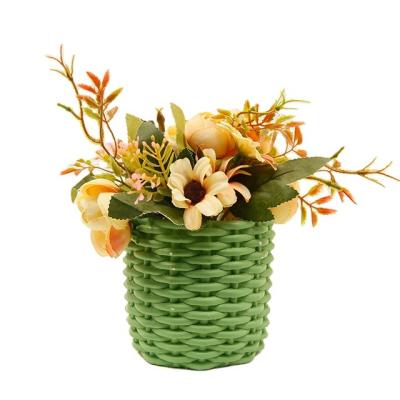 China PE Artificial succulent flowers in modern concrete pot modern home decor Faux potted Greenery for sale