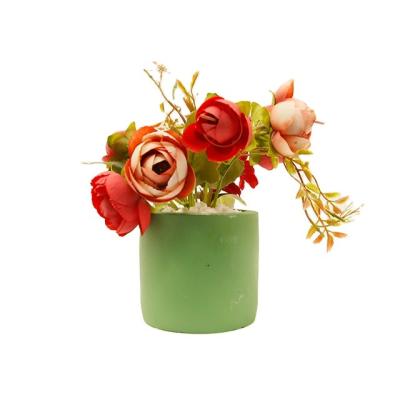 China PE Artificial Flowers In Pot Modern Concrete Modern Faux Home Decor Potted Greenery for sale