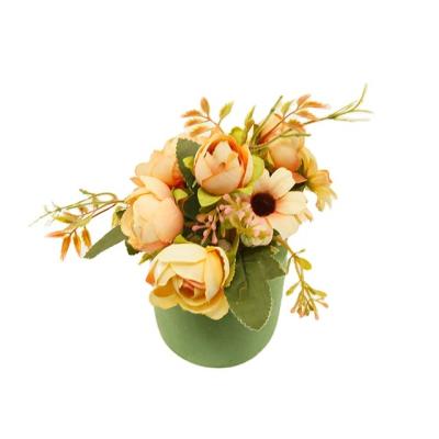 China PE Artificial Flowers In Pot Modern Concrete Modern Faux Home Decor Potted Greenery for sale