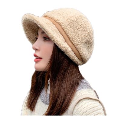 China High Quality Plush Winter Cute Warm Plush Curved Brim Women Beret Hats for sale