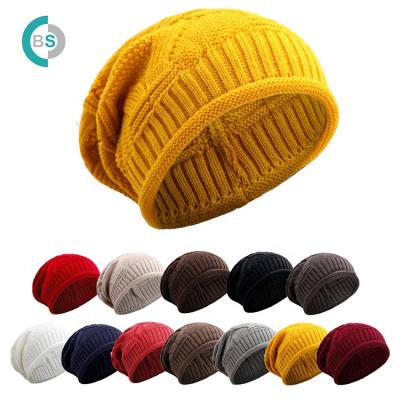 China COMMON Women's Winter Warm Caps Beanie Hat Men Fashion Solid Oversized Crochet Beanies Slouchy Hat Soft Wool Knitted Hat for sale