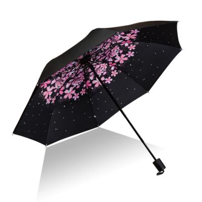 China New Fashion Folding Umbrellla Custom Inside Flower Printing Folding Sun And Rain Umbrella With Black Coating for sale