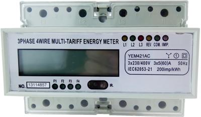 China 35mm Din Rail Three Phase KWH Meter YEM421AC With LCD Display Six Indicators for sale