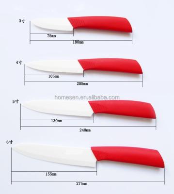 China Homesen Disposable Wholesale 4 Pcs White Zirconia Kitchen Colorful Handle Blade Ceramic Knife, Knife Set Ceramic And Ceramic Knife Set for sale