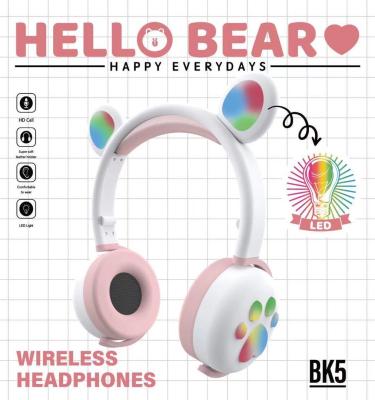 China New Comfortable Wearing Children's Wireless Headphones Bear Ear BK5 LED Display Cute Wireless BT 5.0 Earphone Headset For Girls Kids Earphones for sale