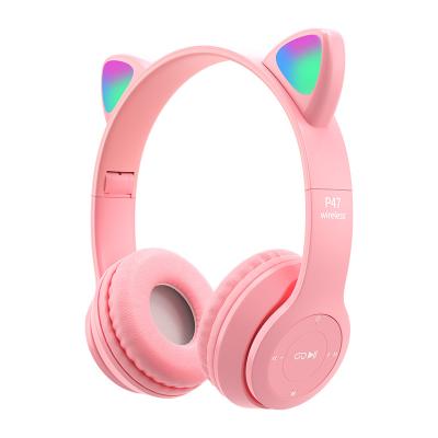 China New P47 Cat Ear Headphones P47M Cute Headphones For 5.0 MP3 Player Wireless Headphones P47 Wireless Stereo FM Radio BT Dropshipping Girls for sale