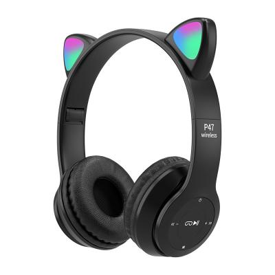 China Bass Powerful Girls Stereo FM Radio BT Dropshipping New P47 Cat Ear Headphones P47M Cute Headphones For 5.0 Audifonos P47 Wireless Headphones for sale