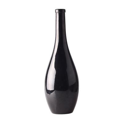 China Unique Design 750ml Empty Black Wine Bottle With Cork Mouth 750ml Spray Glass Bottle For Wholesale for sale