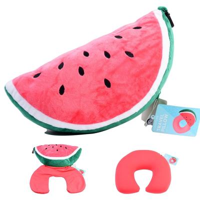 China Hot Selling Travel Plush Toy Watermelon Stuffed Custom Functional Toy Travel Pillow for sale