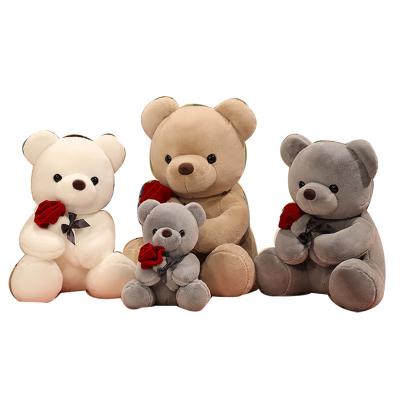 China Cute Valentines Teddy Bears Kawaii Teddy Bear Holding Roses Plush Toy Stuffed Animals Soft Toys Lovely Gift for sale