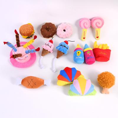 China Custom Viable Cute Fruit Cake Chicken Leg Design Dog Sniffling Stuffed Dog Interactive Toy Funny Bottle Puppy Pet Exercising Squeaky Toys for sale