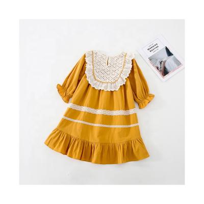 China Breathable Latest New Design Kids Solid Color Girl Drop Boutique Yellow Dress for sale