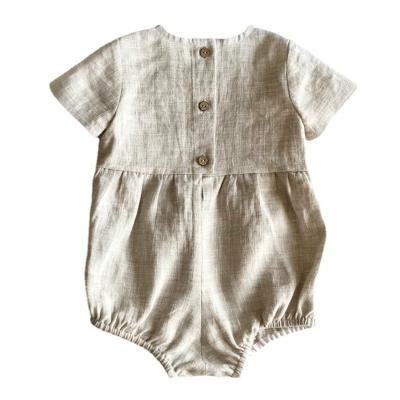 China Anti-pilling clothes solid color short sleeve newborn one-piece romper baby summer new cotton hemp for sale