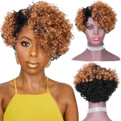 China 7 Ombre Short Curly Blonde Curly Blonde Deep Curl Unprocessed Human Hair Boosts No Cuticle Aligend Virgin Hair Wigs For Black Women for sale