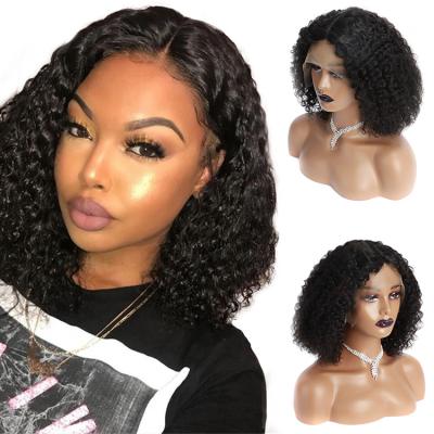 China Curly Forcuteu Wholesale Price Curly Cuticle Aligned Short Glueless Virgin T Lace Frontal Kinky Curly Raw Hair Wig For Black Women for sale