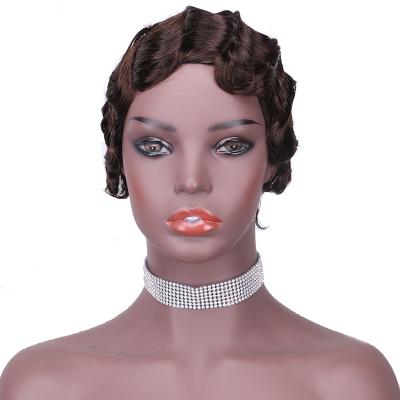 China Wholesale Forcuteu Color Woman Finger Wave Brazilian Raw Indian Vietnam Short Lace Up Non Virgin Finger Wave Cuticle Aligned Hair Wig for sale