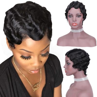 China Wholesale Brazilian Finger Wave Forcuteu Cuticle Aligned Raw Virgin Indian Peruvian Black Woman Short Non To Lace Finger Wave Hair Wig for sale