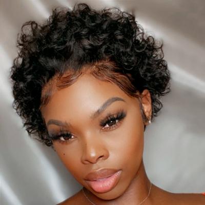 China Curly Curly Forcuteu Brazilian Peruvian Cuticle Aligned Raw Virgin Indian Short Black Women HD Lace Frontal Afro Kinky Curly Hair Wig for sale