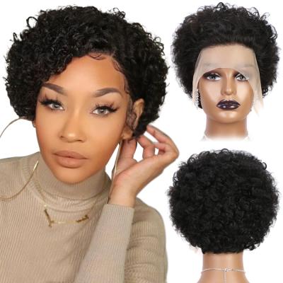 China Forcuteu Wholesale Quality Curly Curl Wig Glueless Line Virgin Raw Short Color Women HD Lace Frontal Afro Kinky Curly Hair Wig for sale