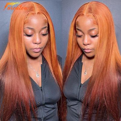 China Forcuteu Silky Straight Wholesale Natural Wave Bone Long Straight Lace Front Ombre Orange Chocolate For Color Women Hair Wig for sale