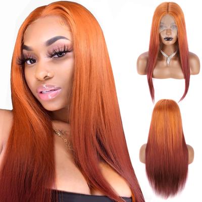 China Brazilian Virgin Hair Lace Front For Black Woman Cuticle Aligned Silky Straight Wave Chocolate Bone Ombre Orange Orange Hair Wig 24 Inch for sale